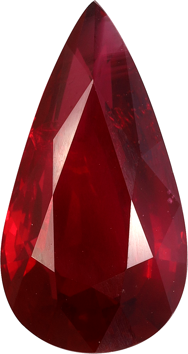 Pear cut mozambique ruby, 15.22 by 8.11 mm, shown at actual size