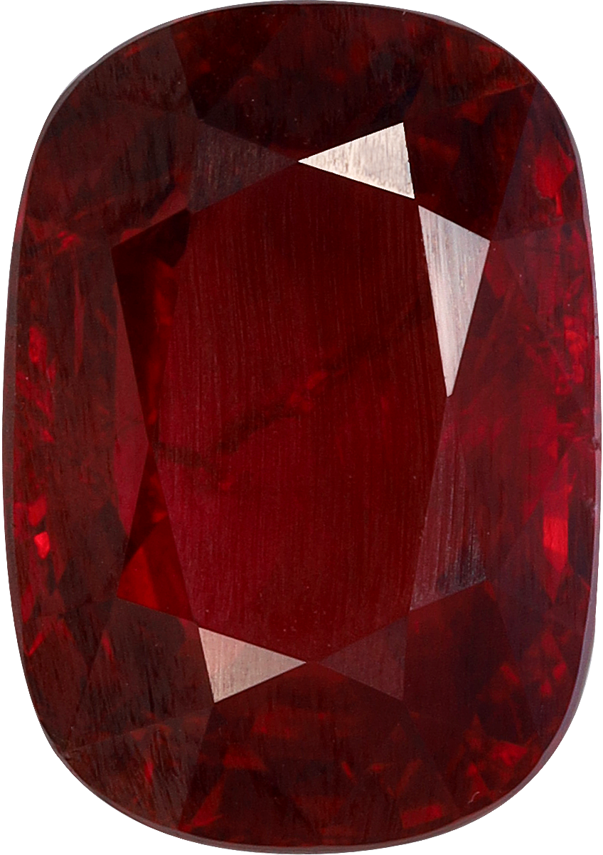 Cushion cut mozambique ruby, 10.83 by 7.65 mm, shown at actual size