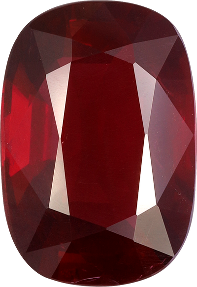 Cushion cut mozambique ruby, 11.44 by 7.93 mm, shown at actual size