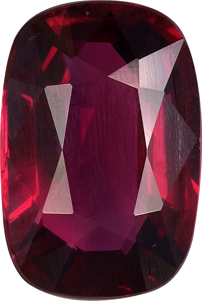 Cushion cut mozambique ruby, 10.61 by 7.19 mm, shown at actual size