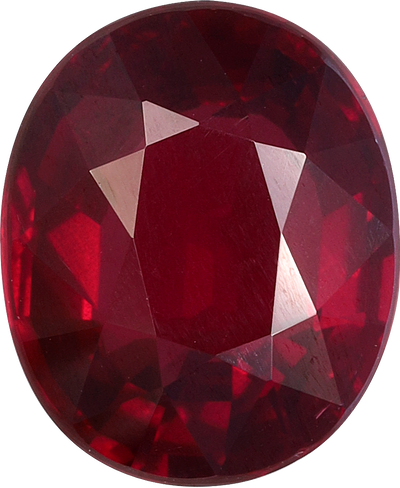 Oval cut mozambique ruby, 9.46 by 7.85 mm, shown at actual size