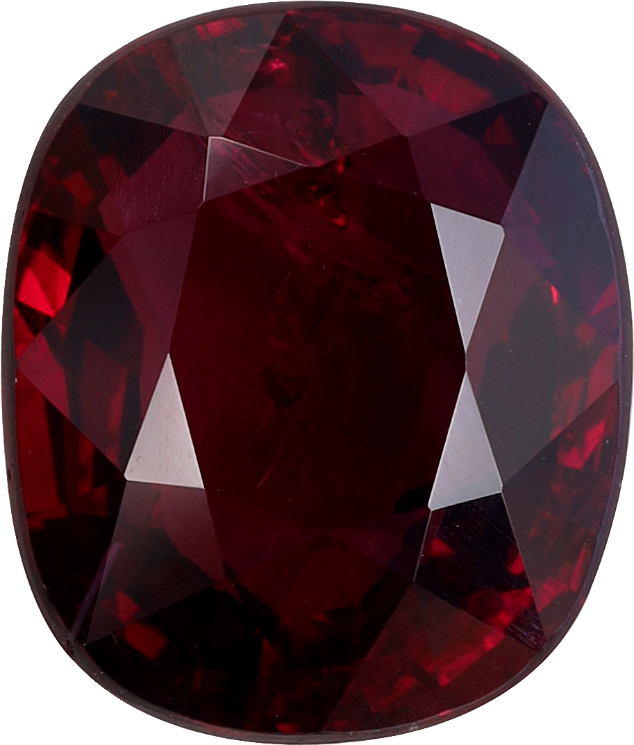 Cushion cut mozambique ruby, 10.64 by 8.98 mm, shown at actual size