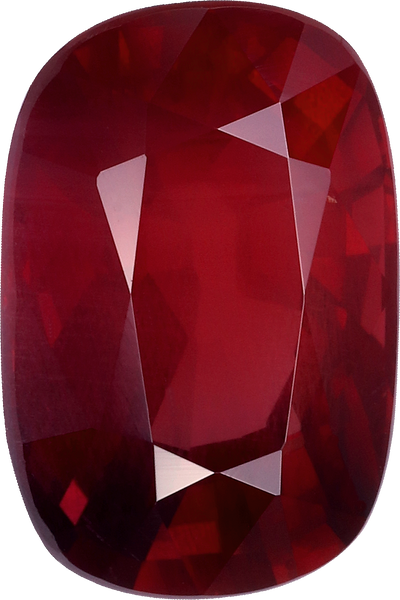 Cushion cut mozambique ruby, 11.37 by 7.7 mm, shown at actual size