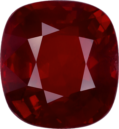Cushion cut mozambique ruby, 9.97 by 9.13 mm, shown at actual size