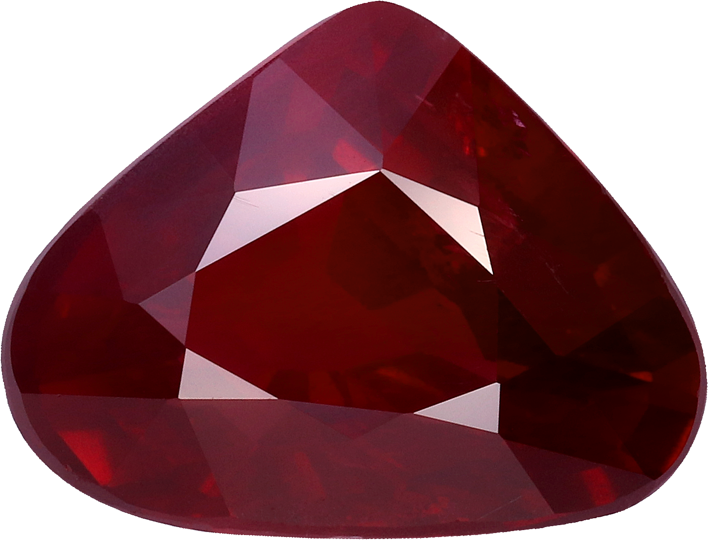 Pear cut mozambique ruby, 11.32 by 8.77 mm, shown at actual size