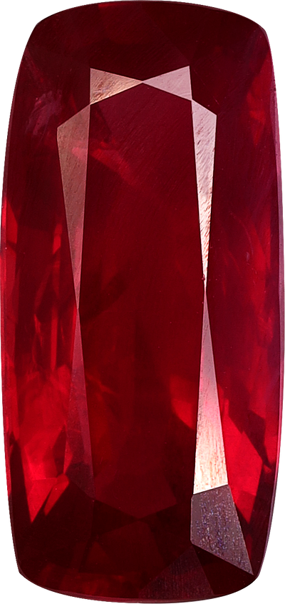 Cushion cut mozambique ruby, 12.18 by 5.8 mm, shown at actual size