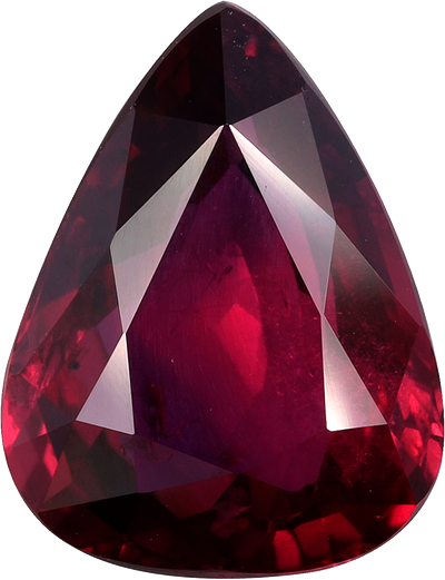 Pear cut mozambique ruby, 11.2 by 8.53 mm, shown at actual size