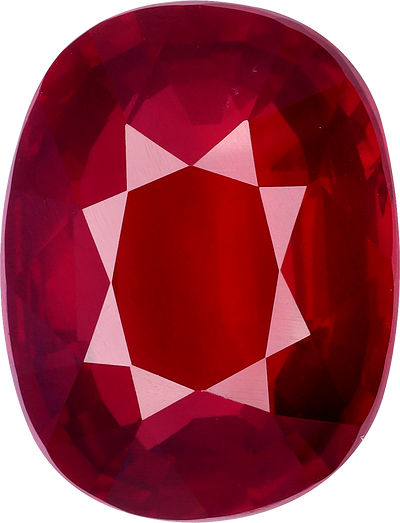 Cushion cut mozambique ruby, 12.8 by 9.84 mm, shown at actual size