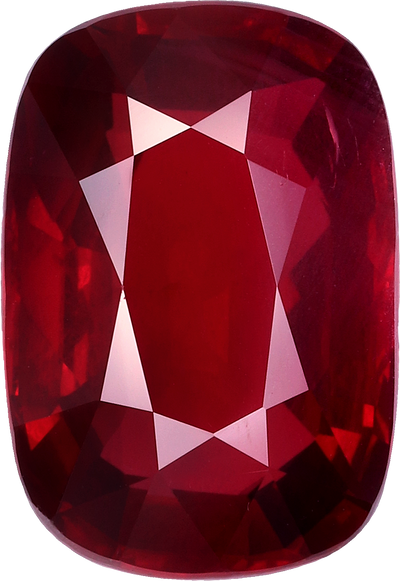 Cushion cut mozambique ruby, 11.93 by 8.19 mm, shown at actual size