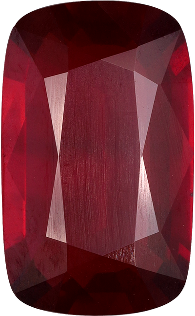 Rectangular cut mozambique ruby, 15.4 by 9.39 mm, shown at actual size