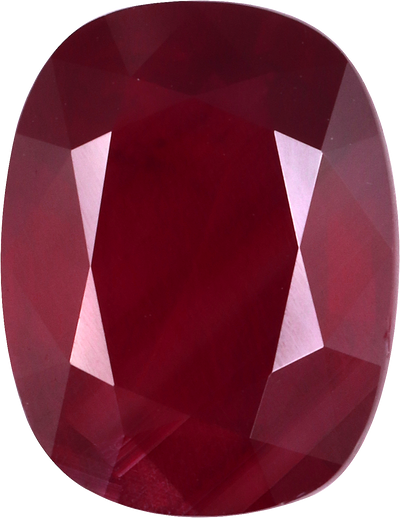 Cushion cut mozambique ruby, 11.39 by 8.78 mm, shown at actual size