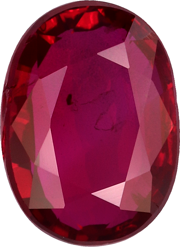 Oval cut mozambique ruby, 6.67 by 4.88 mm, shown at actual size