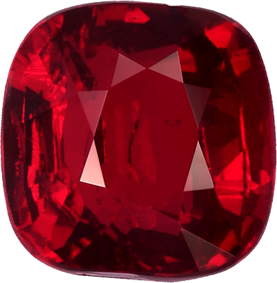 Cushion cut mozambique ruby, 5.41 by 5.39 mm, shown at actual size