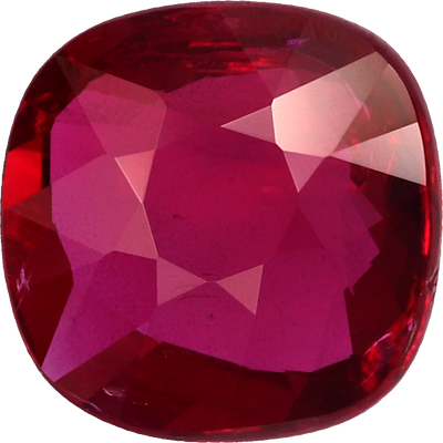 Cushion cut mozambique ruby, 6.23 by 6.17 mm, shown at actual size