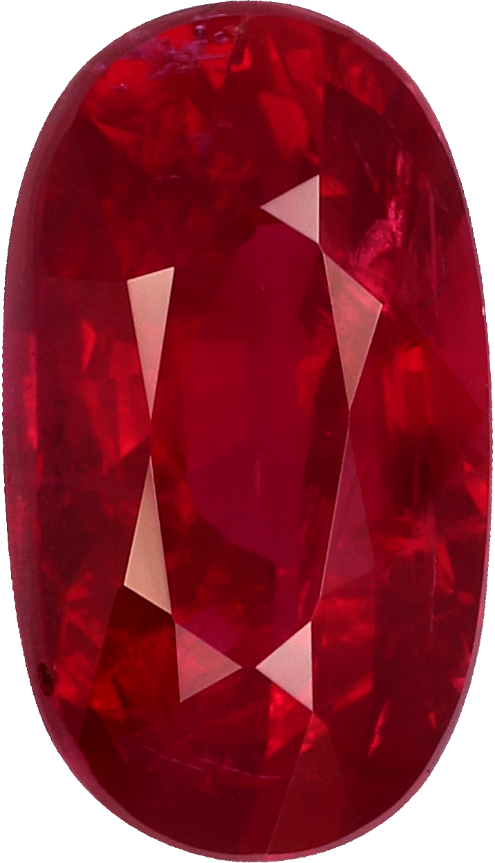 Oval cut mozambique ruby, 8.09 by 4.6 mm, shown at actual size