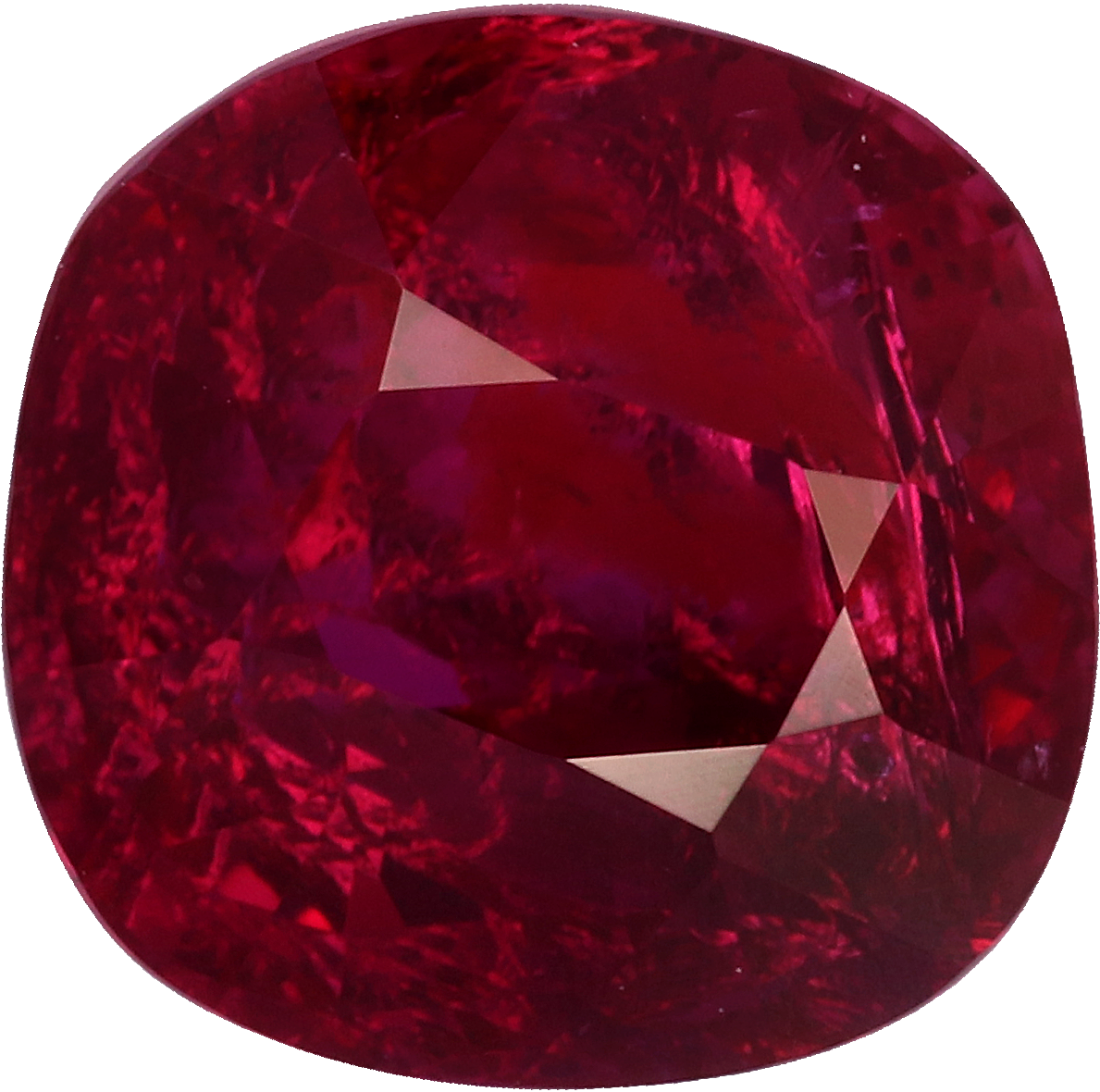 Cushion cut mozambique ruby, 7.54 by 7.43 mm, shown at actual size