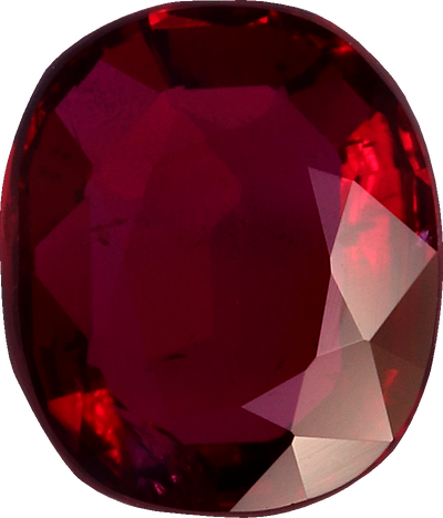Cushion cut mozambique ruby, 6.35 by 5.43 mm, shown at actual size