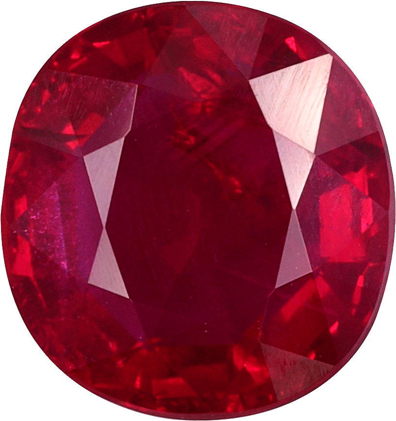 Cushion cut mozambique ruby, 8.61 by 8.12 mm, shown at actual size