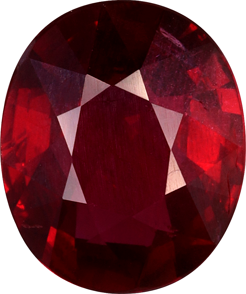Oval cut mozambique ruby, 9.52 by 7.95 mm, shown at actual size