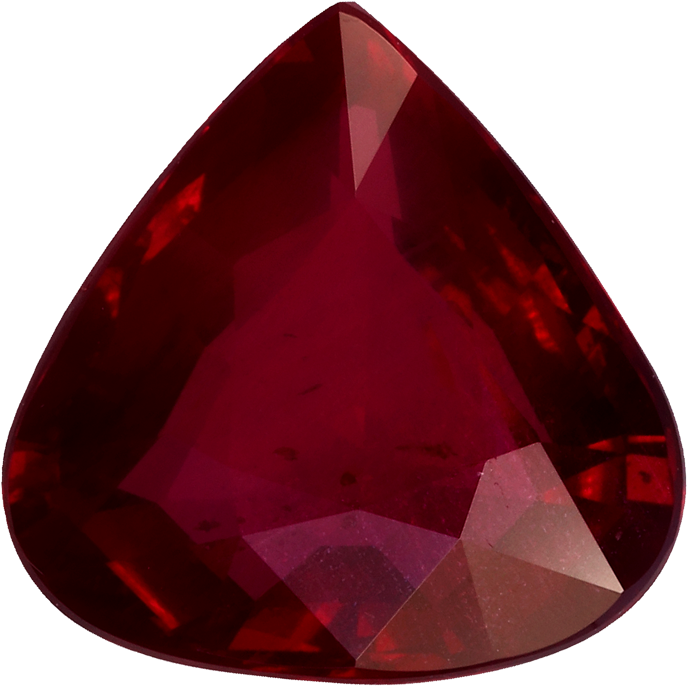 Pear cut mozambique ruby, 9.35 by 9.37 mm, shown at actual size
