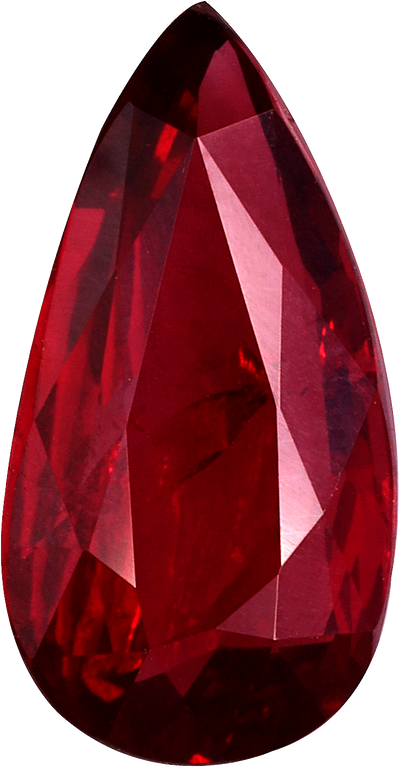 Pear cut mozambique ruby, 13.17 by 6.8 mm, shown at actual size
