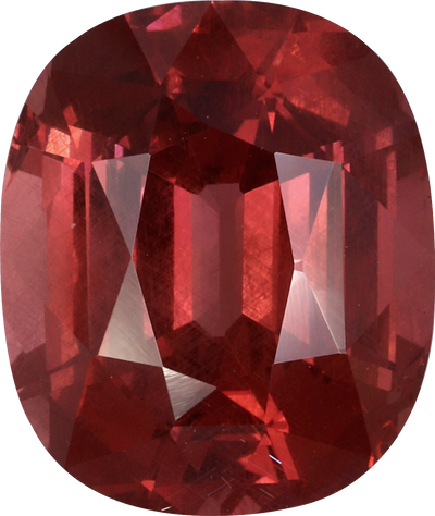 Cushion cut malaya garnet, 12.93 by 10.91 mm, shown at actual size