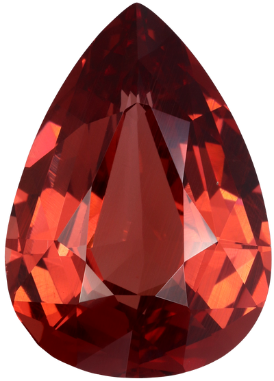 Pear cut malaya garnet, 16.19 by 11.49 mm, shown at actual size