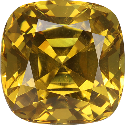 Cushion cut grossular garnet, 10.19 by 10.14 mm, shown at actual size