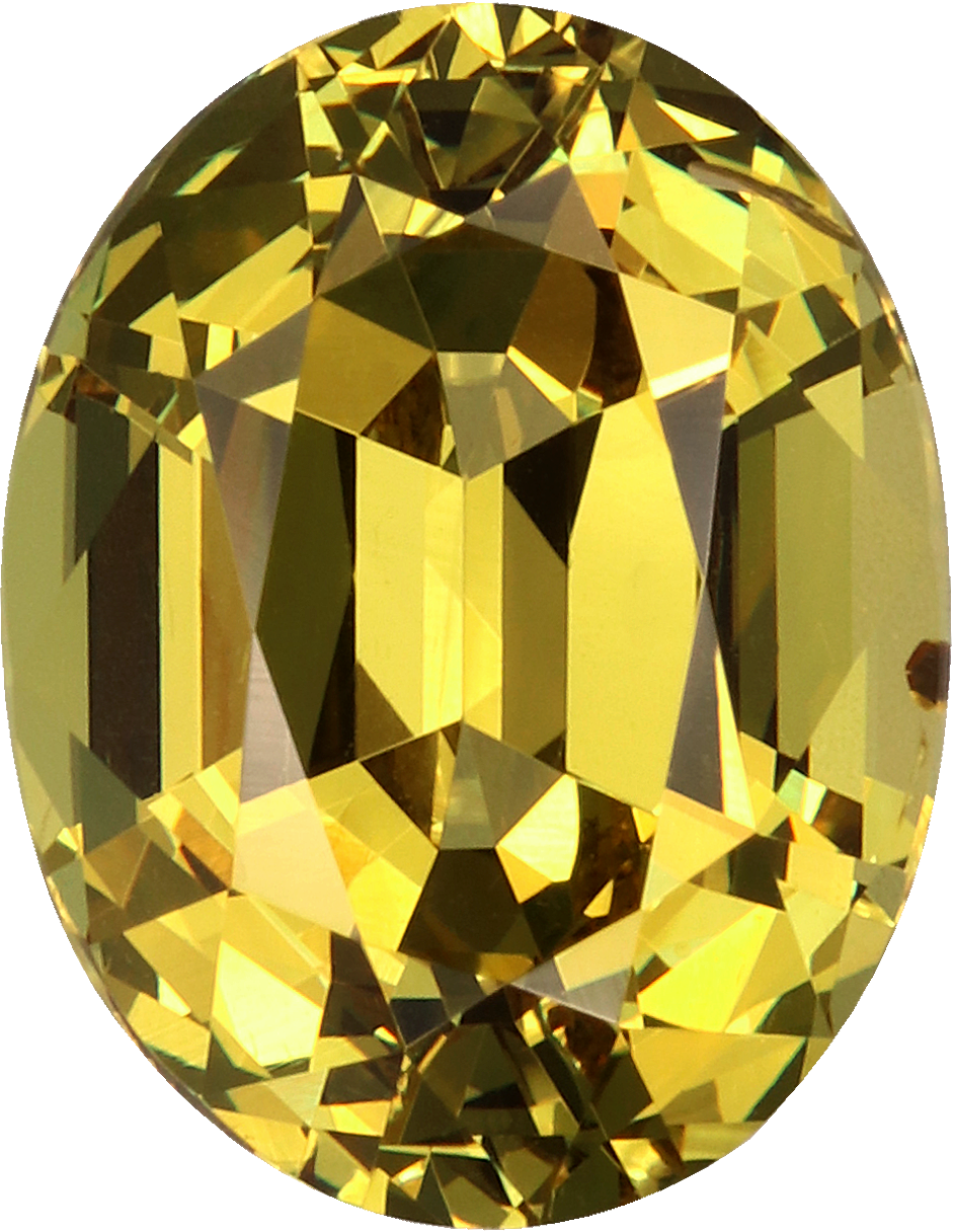 Oval cut grossular garnet, 10.08 by 7.82 mm, shown at actual size
