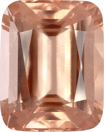 Cushion cut morganite, 27.45 by 21.75 mm, shown at actual size