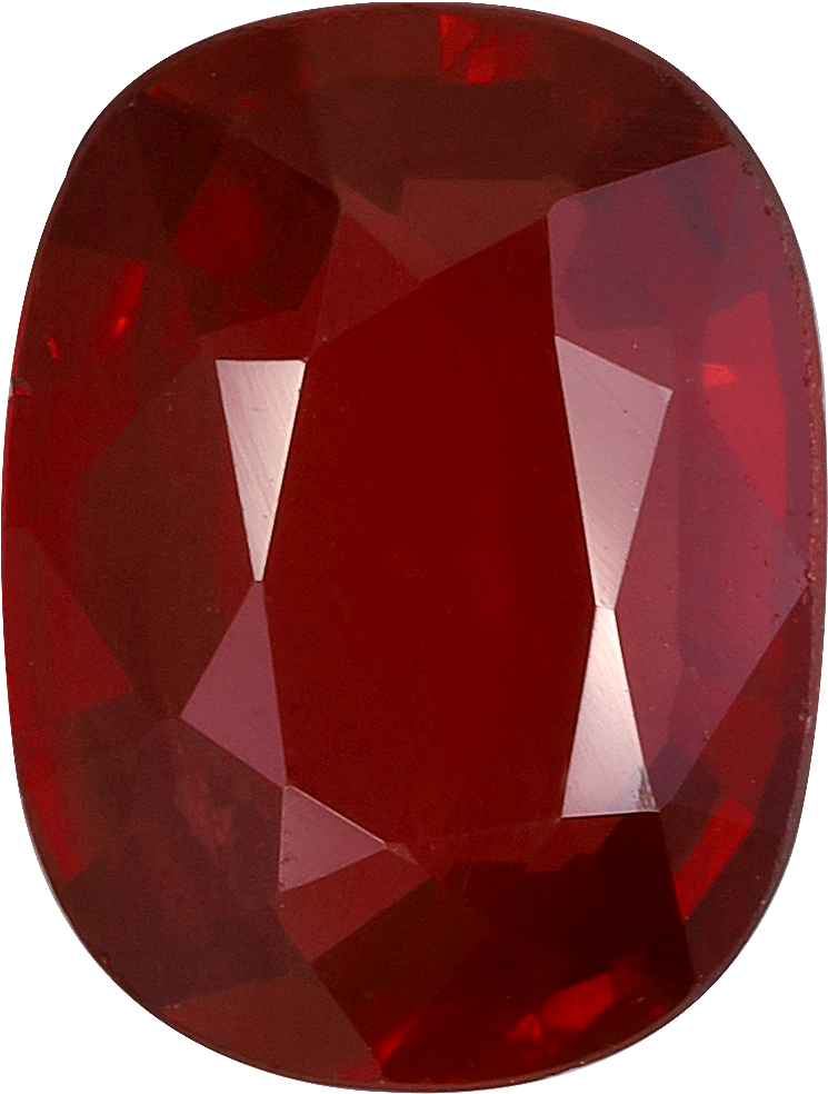 Cushion cut mozambique ruby, 8.14 by 6.16 mm, shown at actual size