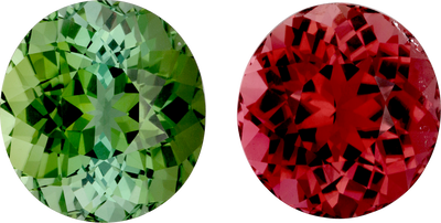 Oval cut compliment colour tourmaline, 13 by 12 mm, shown at actual size