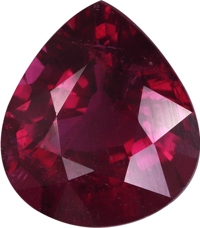 Pear cut cuprian tourmaline, 11.6 by 10.29 mm, shown at actual size