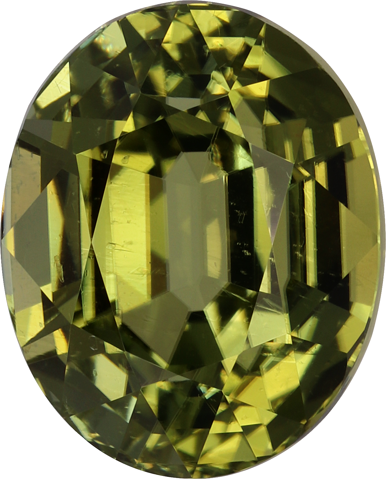 Oval cut cuprian tourmaline, 14.37 by 11.65 mm, shown at actual size