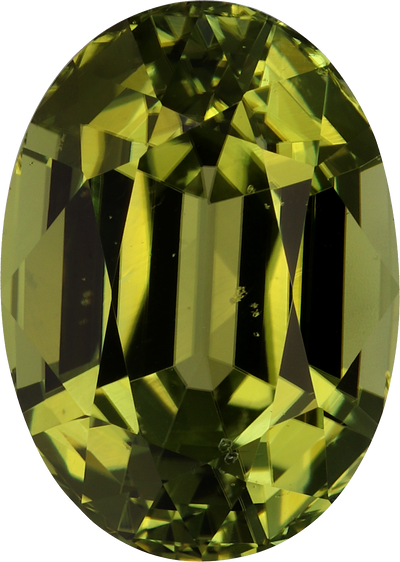 Oval cut cuprian tourmaline, 15.43 by 10.95 mm, shown at actual size