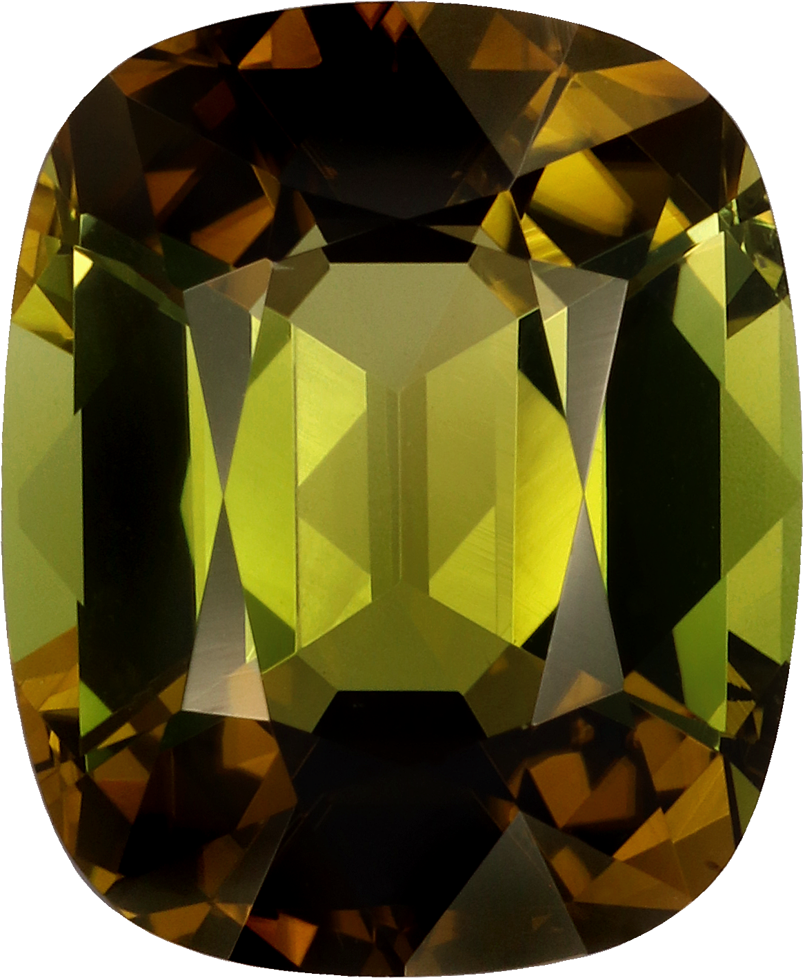 Cushion cut cuprian tourmaline, 12.38 by 10.13 mm, shown at actual size