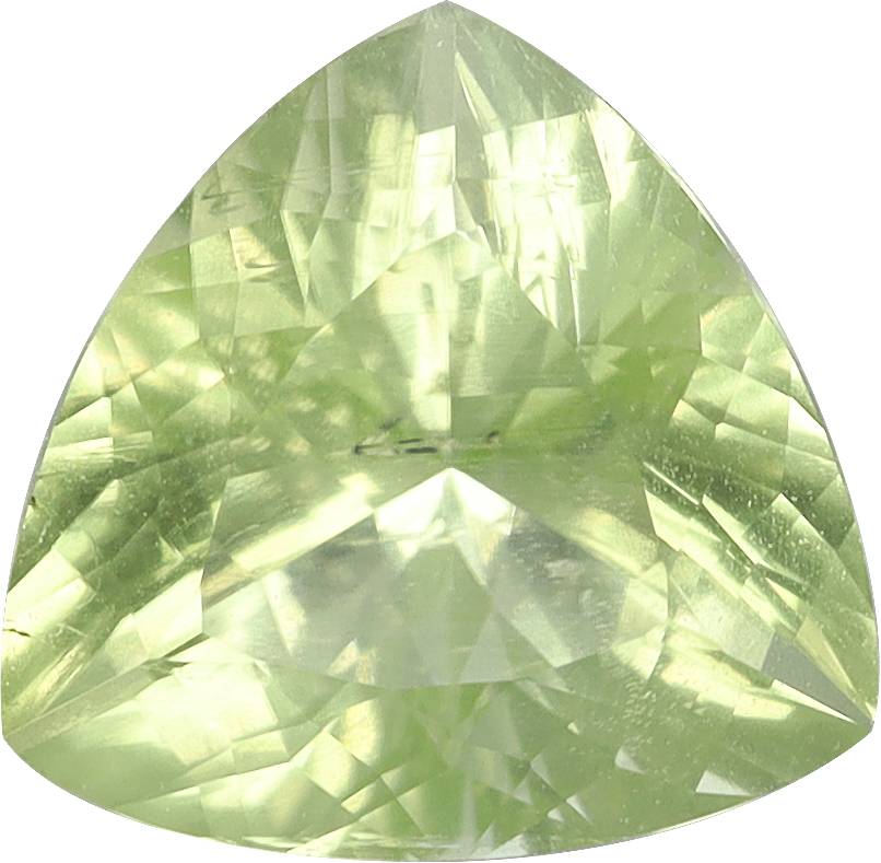 Trilliant cut cuprian tourmaline, 7.58 by 7.49 mm, shown at actual size