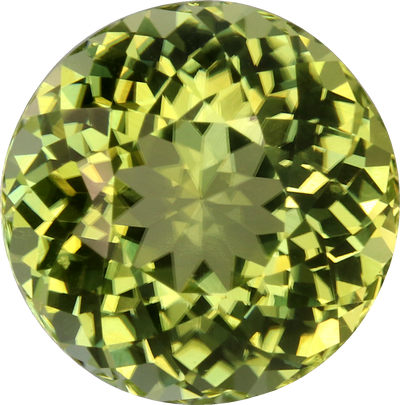 Round cut cuprian tourmaline, 9.67 by 9.56 mm, shown at actual size
