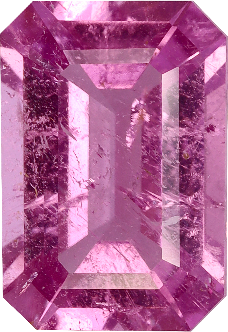 Rectangular cut cuprian tourmaline, 9.89 by 6.85 mm, shown at actual size