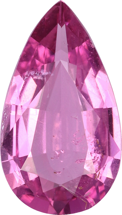 Pear cut cuprian tourmaline, 10.77 by 6.1 mm, shown at actual size