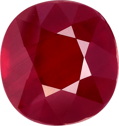 Cushion cut mozambique ruby, 8.55 by 8.03 mm, shown at actual size
