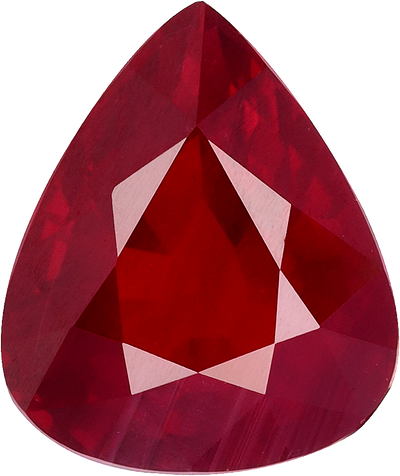 Pear cut mozambique ruby, 9.32 by 7.87 mm, shown at actual size