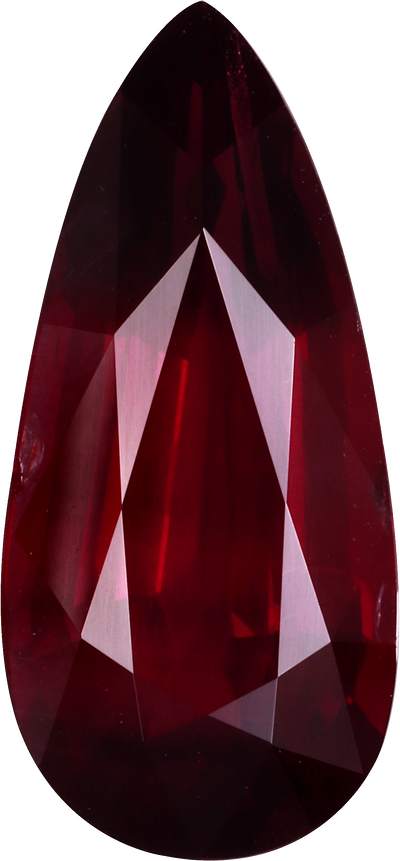Pear cut mozambique ruby, 15.2 by 8.17 mm, shown at actual size