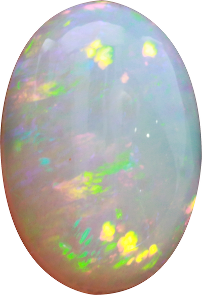 Oval cut ethiopian opal, 18.13 by 12.48 mm, shown at actual size