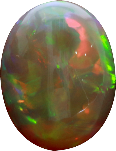 Oval cut ethiopian opal, 16.06 by 12.56 mm, shown at actual size