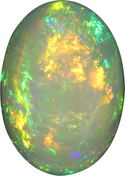 Oval cut ethiopian opal, 18.4 by 13.3 mm, shown at actual size
