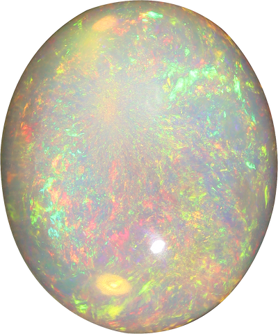 Oval cut ethiopian opal, 19.06 by 15.83 mm, shown at actual size