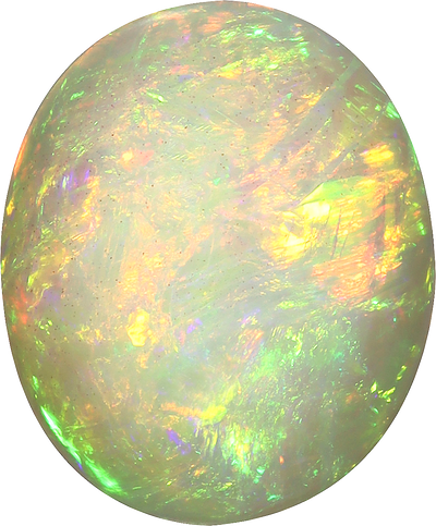 Oval cut ethiopian opal, 17.2 by 14.35 mm, shown at actual size