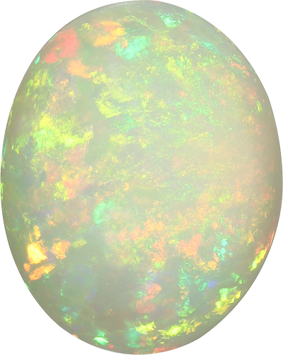 Oval cut ethiopian opal, 18.21 by 14.57 mm, shown at actual size