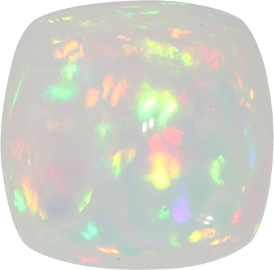 Cushion cut ethiopian opal, 14.92 by 14.73 mm, shown at actual size